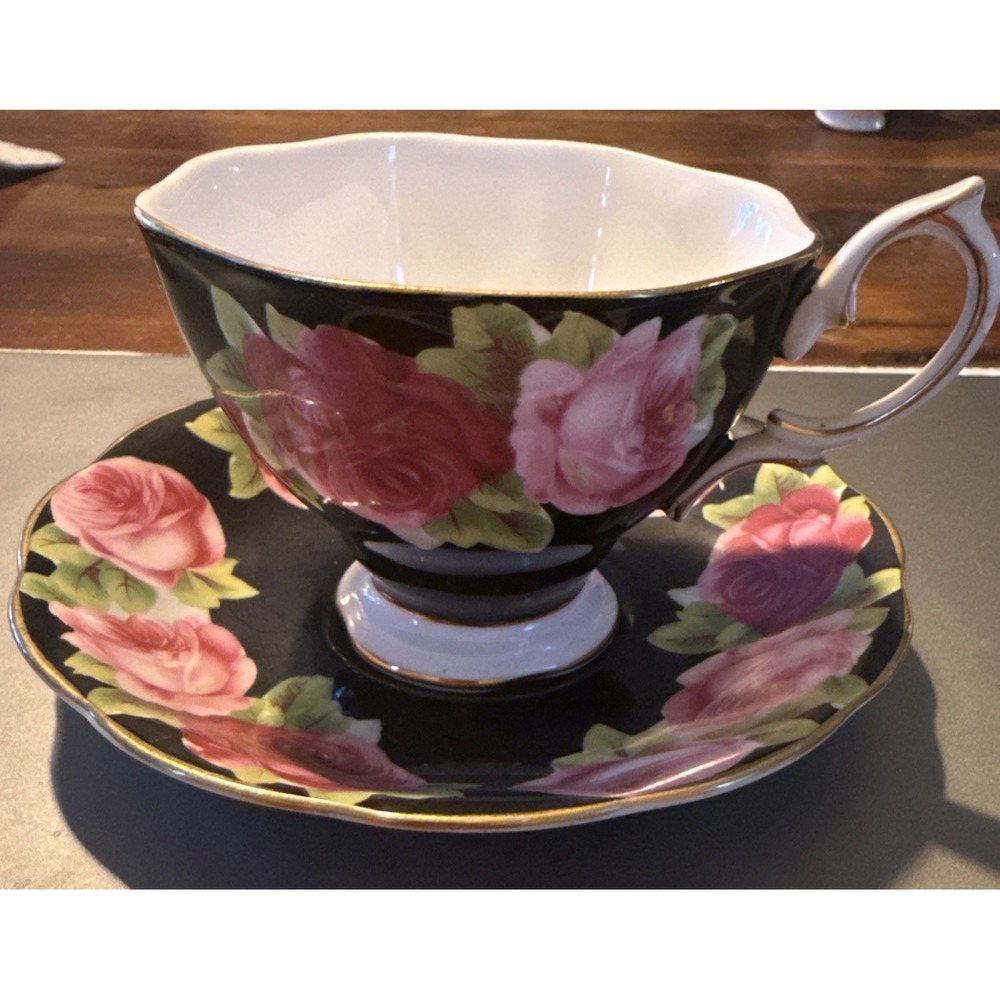 Royal Albert Old English Rose Black Cup And Saucer